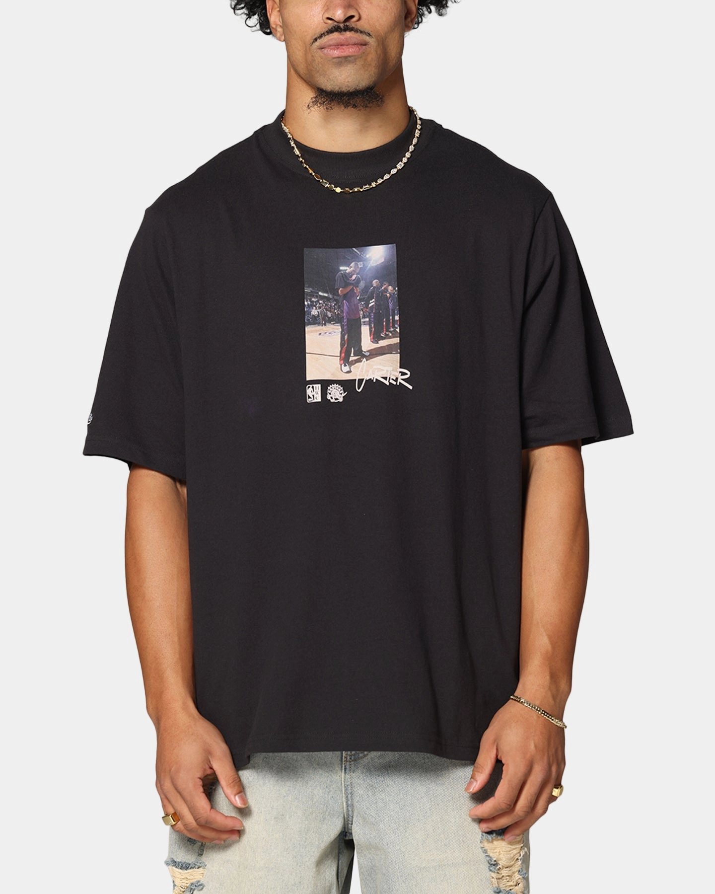 Mitchell & Ness Toronto Raptors Vince Carter Pre & Post Game T-Shirt Faded Black Lint Resistant Surface Breathable mesh lining