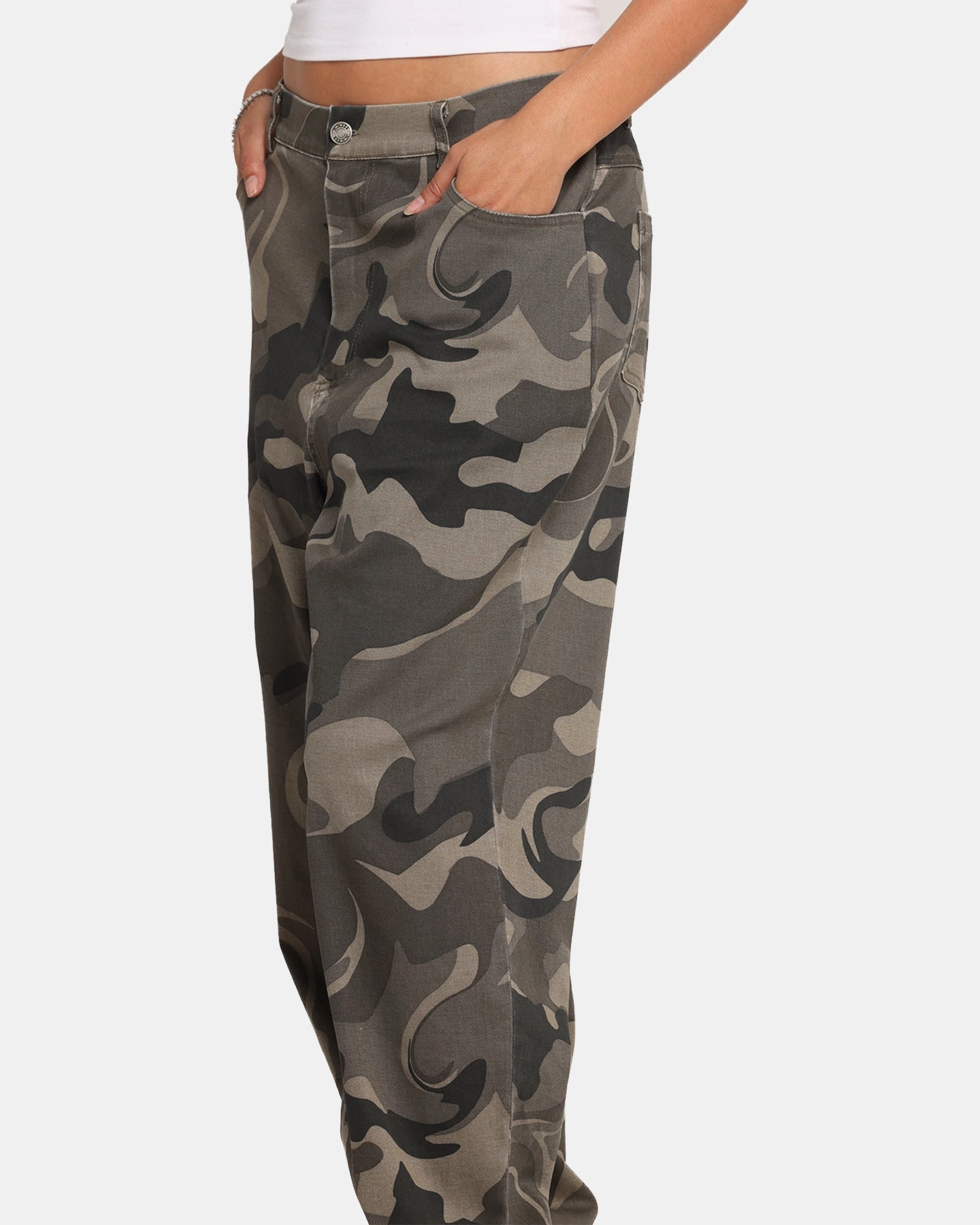 XXIII Washed Camo Pants Camo elastic waistband