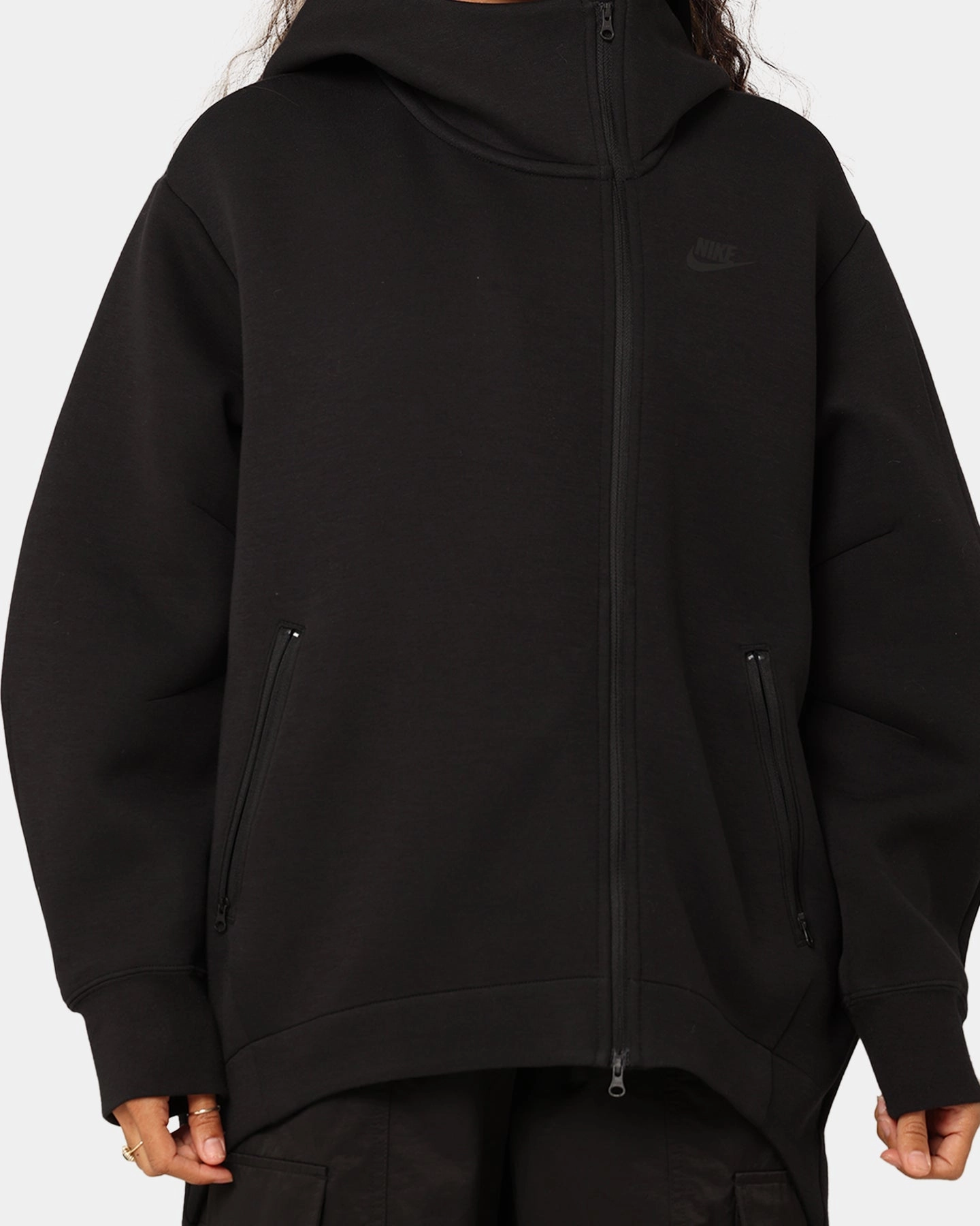 Adjustable Cuffs Nike Women's Sportswear Tech Fleece Oversized Full-Zip Hoodie Cape Black/Black
