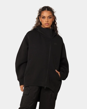Nike Women's Sportswear Tech Fleece Oversized Full-Zip Hoodie Cape Black/Black Noise Reducing Fabric Symbol