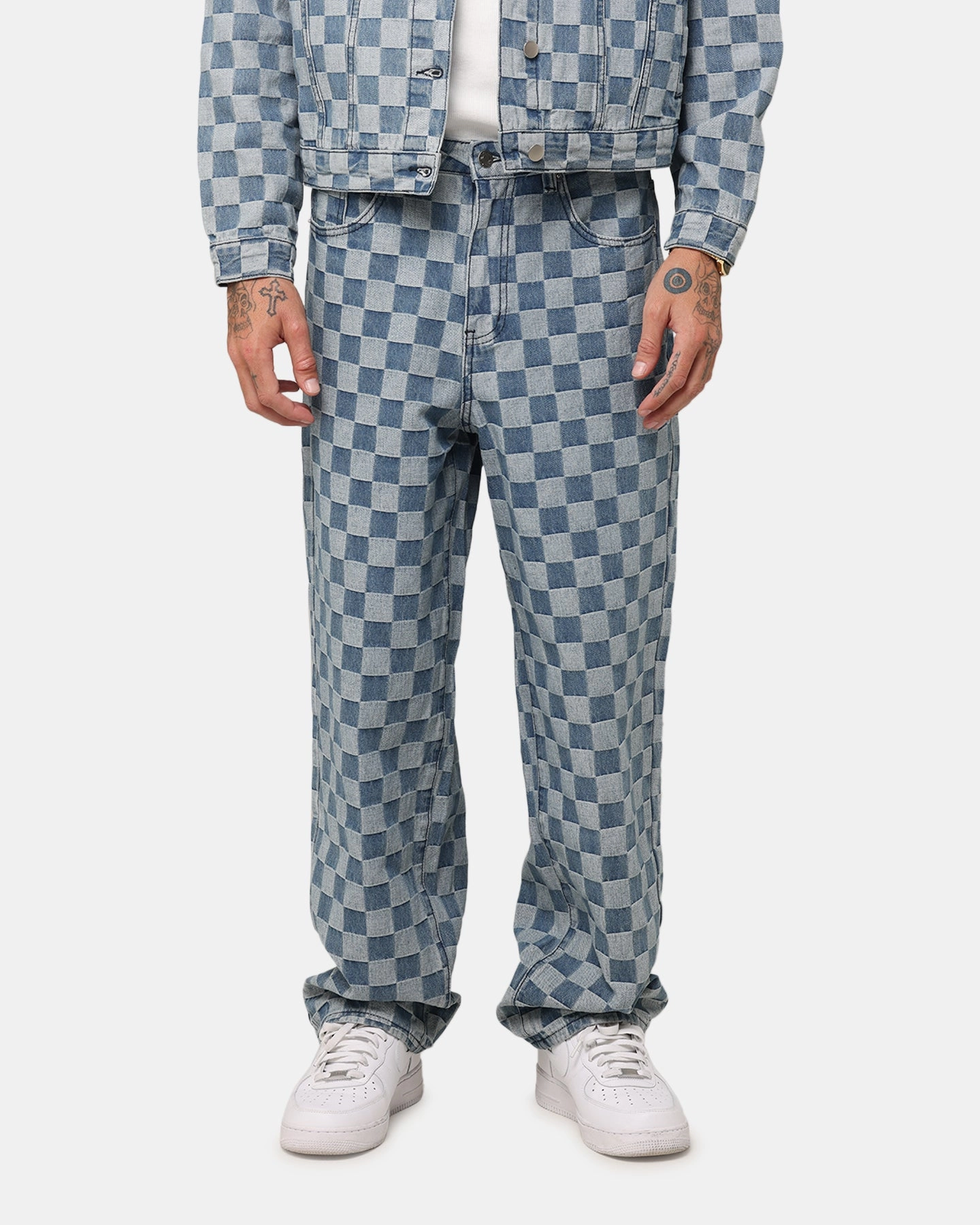 XXIII Checker Board Denim Jeans Blue Artist Vibe Sustainable