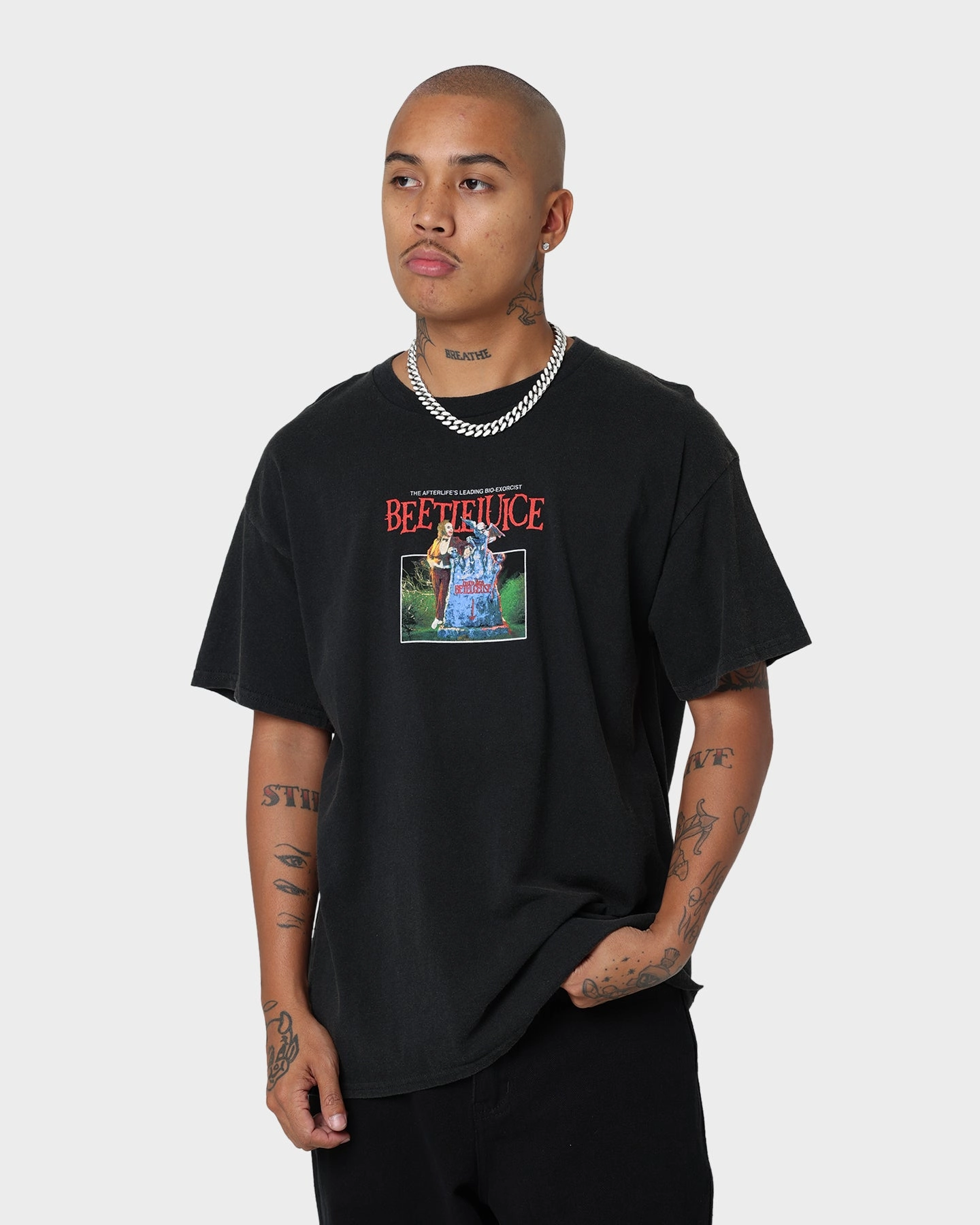 American Thrift X Beetlejuice Here Lies Vintage T-Shirt Vintage Black Casual Outfit Comfy Choice