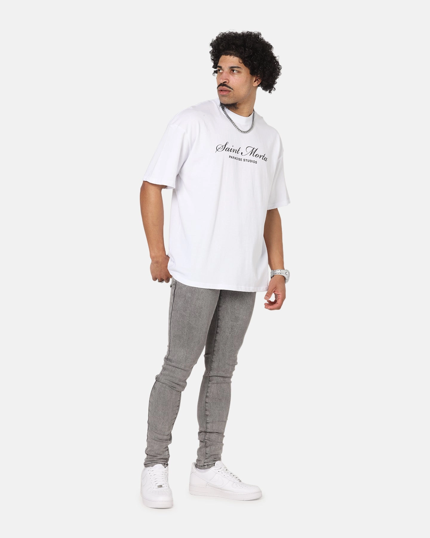 Saint Morta Studios Logo T-Shirt White Casual Chic Look Cool Layering