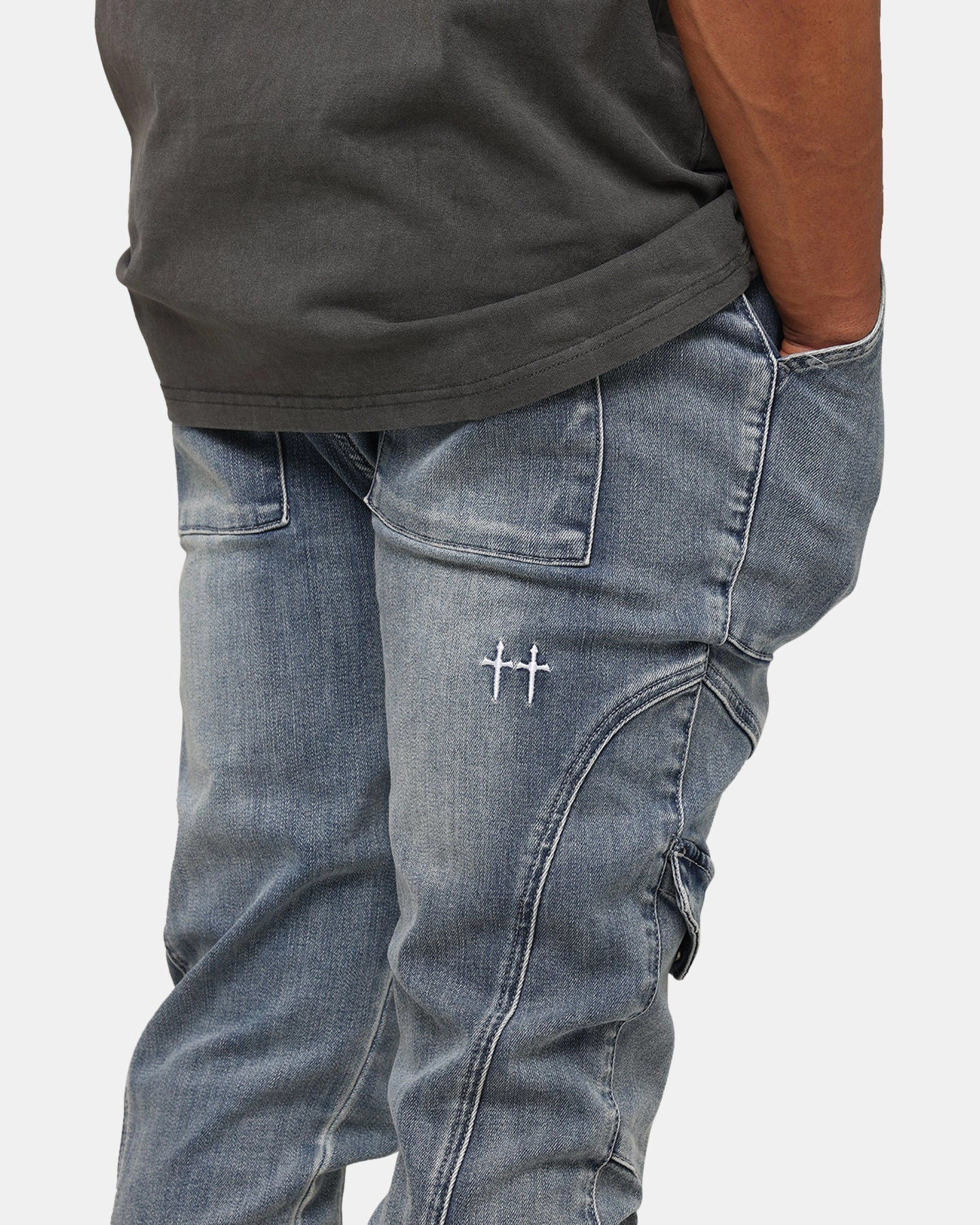 Saint Morta Aera Denim Joggers Dirty Denim Tapered leg SecureCargoPockets