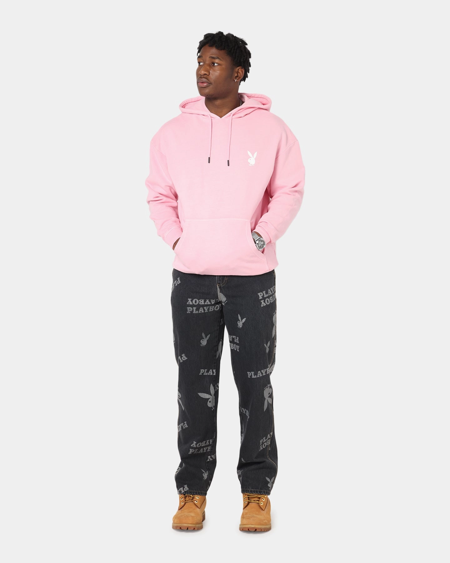 Flexible Hemline Playboy Stack Washed Hoodie Washed Pink