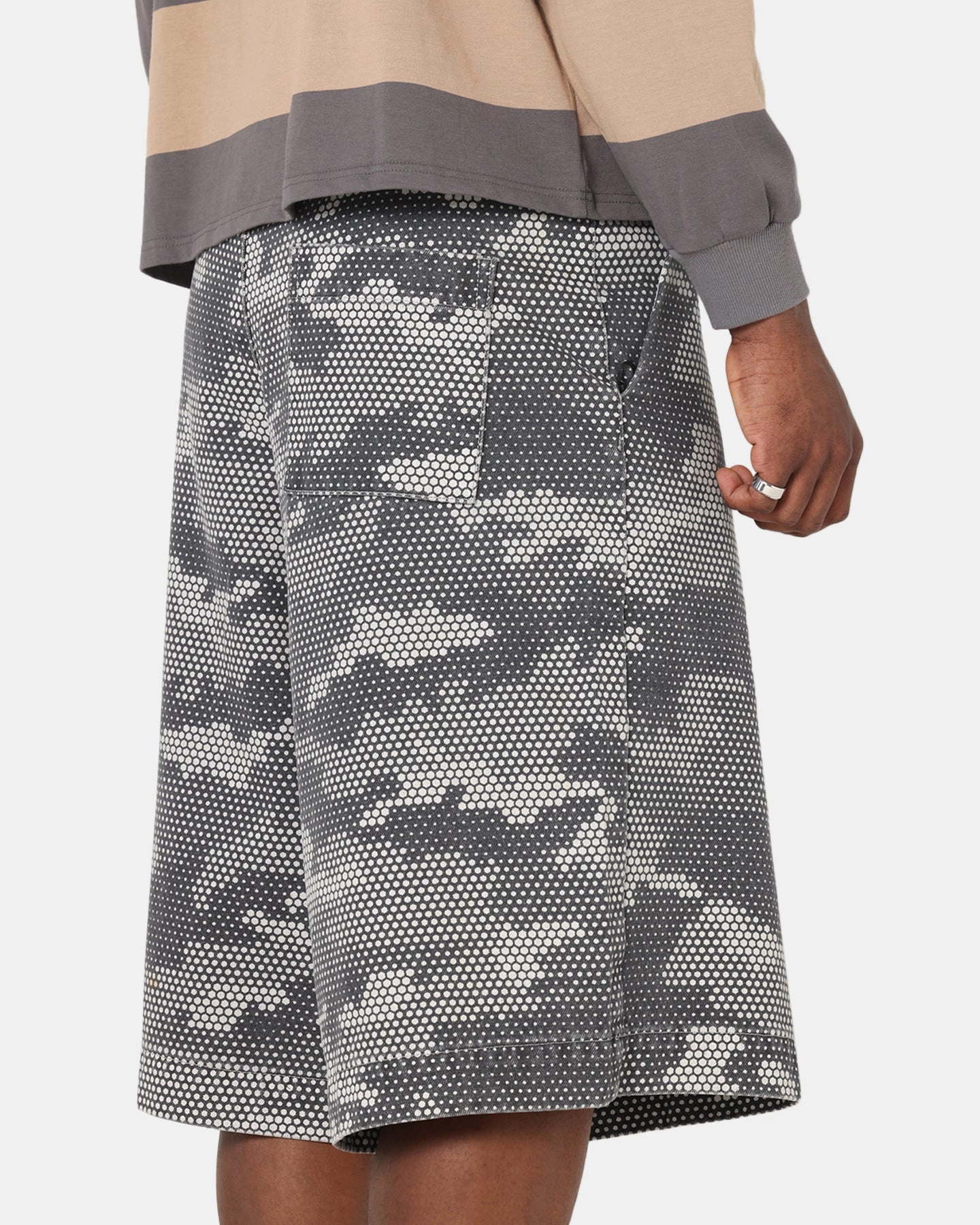 XXIII Wide Leg Denim Shorts Digi Camo LightweightFabric Roll Up Cuff Design
