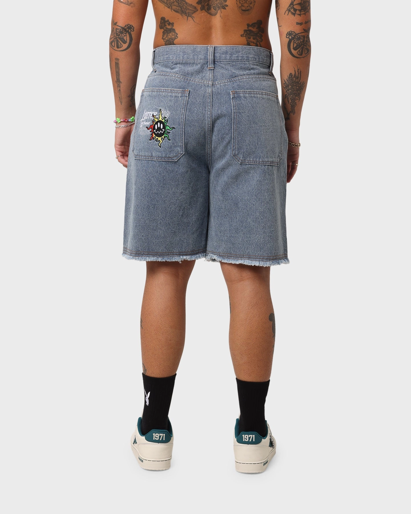 Moisture Wicking Lining anti - static Loiter Freedom Skate Denim Shorts Blue