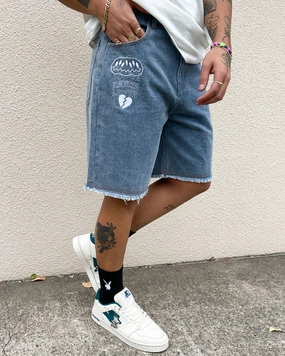 Loiter Freedom Skate Denim Shorts Blue Free Size Adjuster Basic Stretch