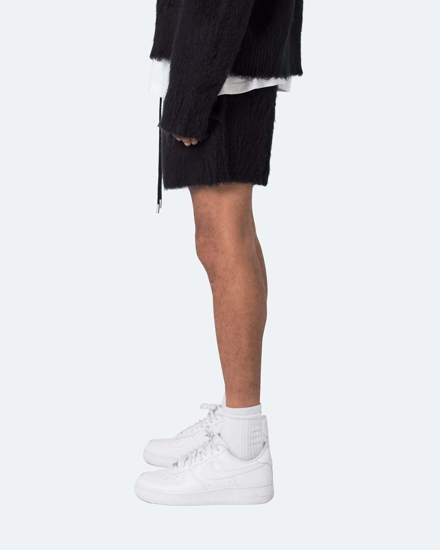 MNML Fuzzy Sweat Shorts Black Basic Look Skinny Fit