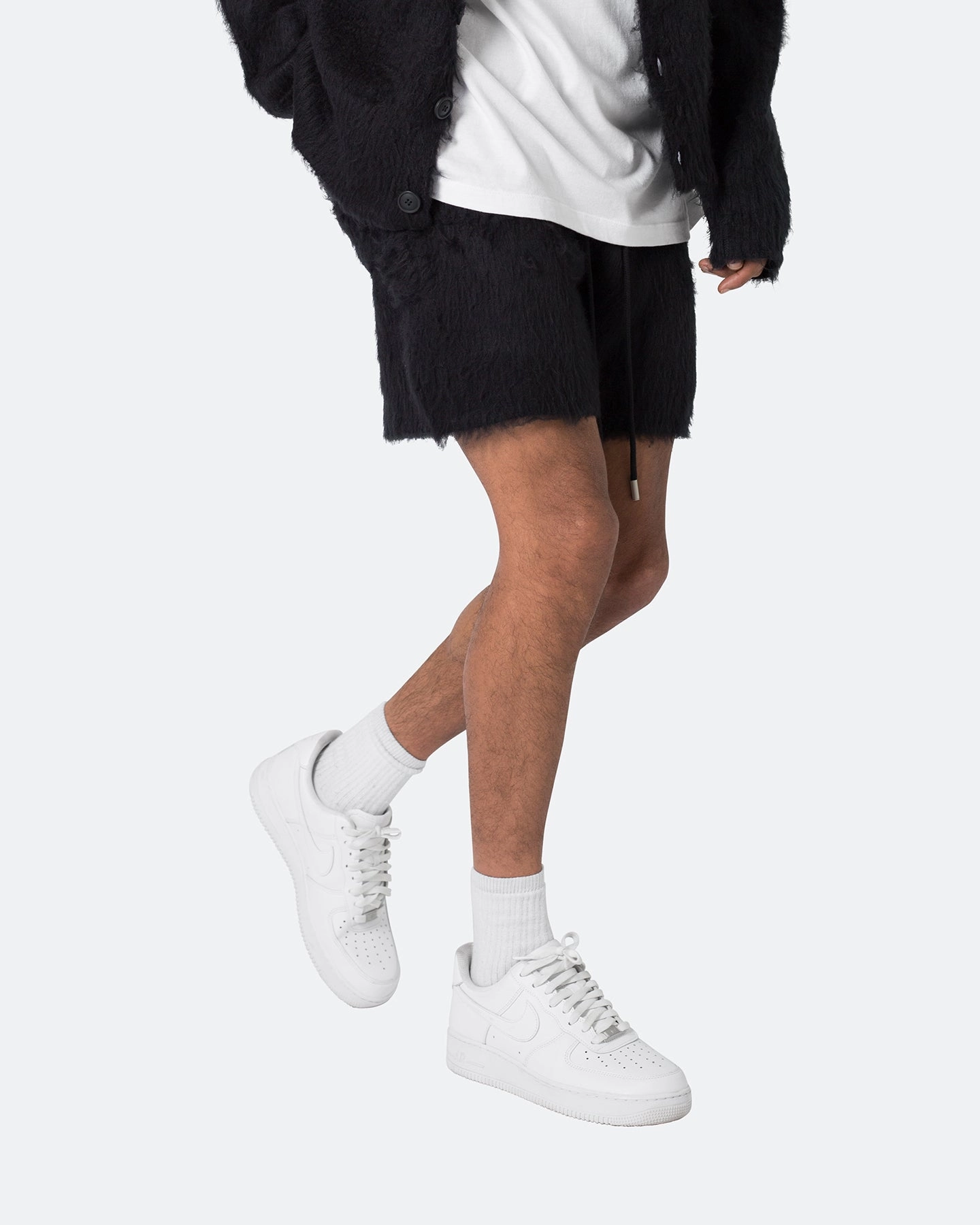 MNML Fuzzy Sweat Shorts Black Outdoor Layer Neutral Tones