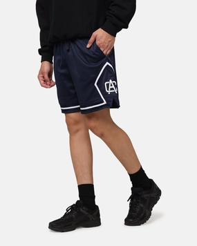 Layer Ready Eye-catching Design Carre Fold Mesh Basketball Shorts Navy/White