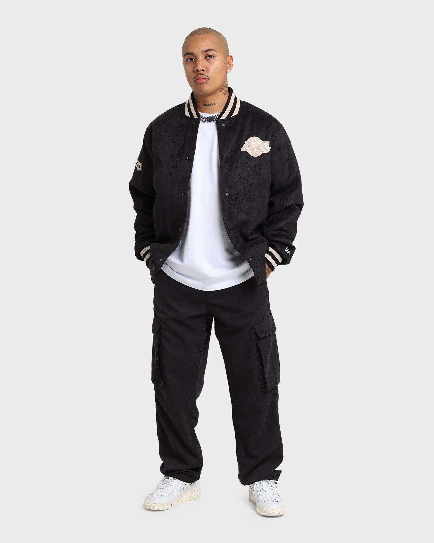 Bonded seams New Era Los Angeles Lakers Suede Jacket Black