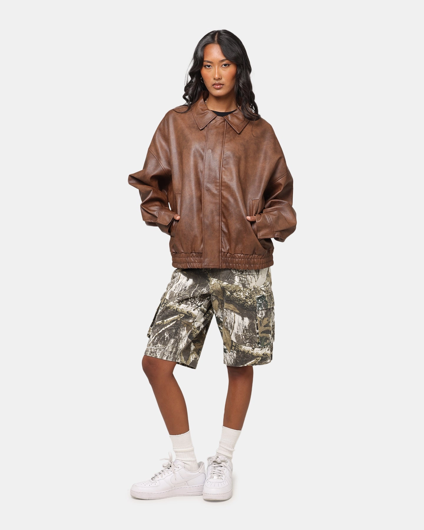 XXIII Vegan Leather Flight Jacket Brown cold - weather essential