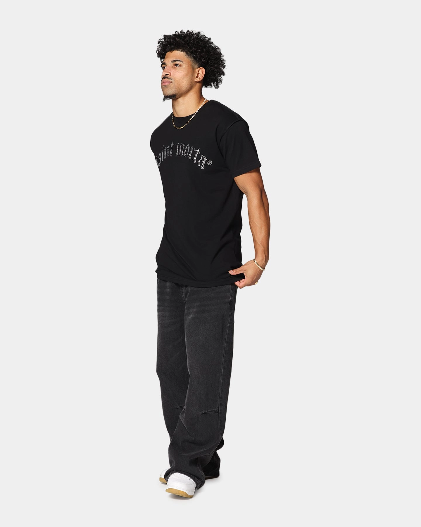RecycledBlend Saint Morta Rhinestone T-Shirt Black