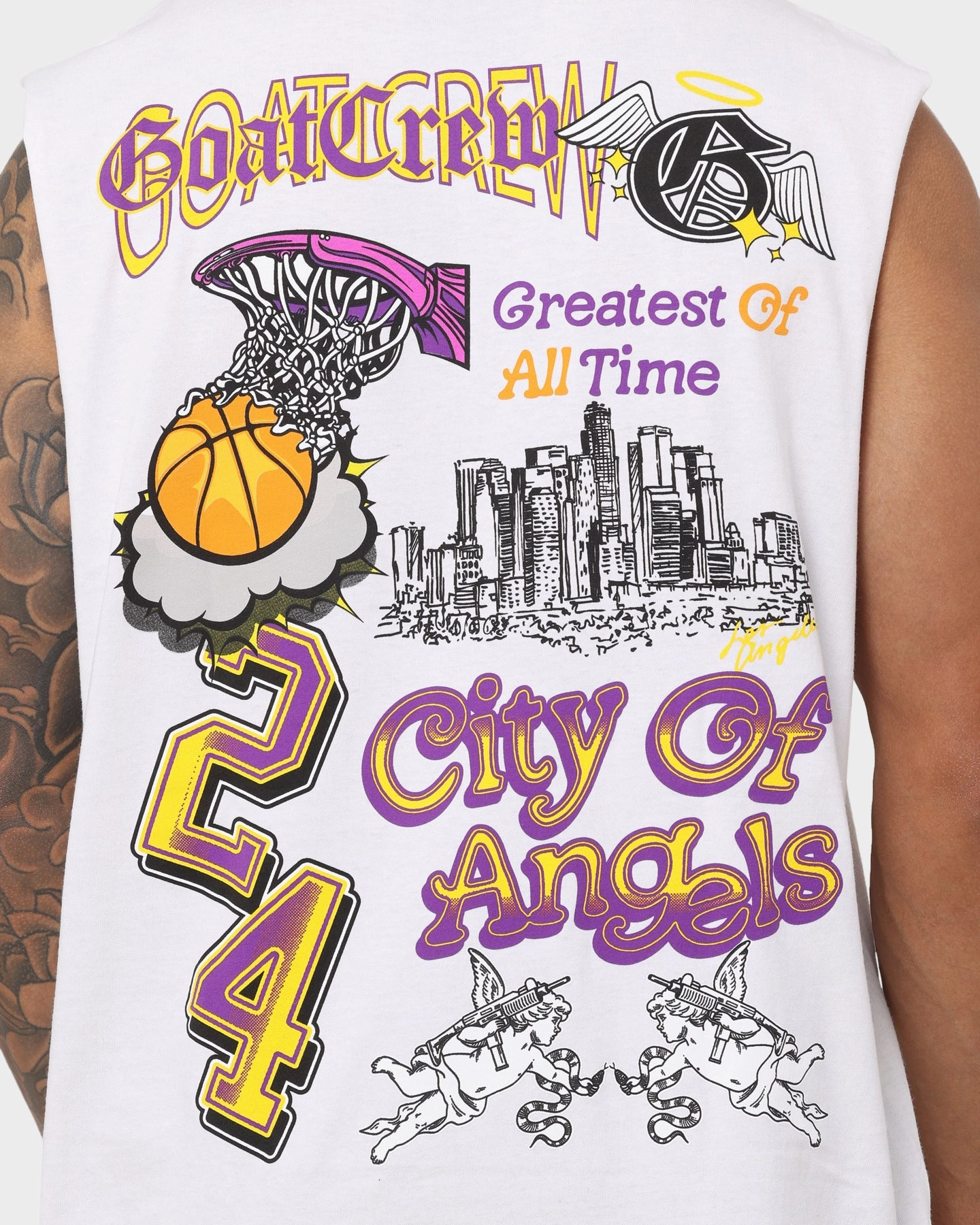 Goat Crew City Of Angels Muscle T-Shirt White Quick Dry Fabric Quick Release Hem