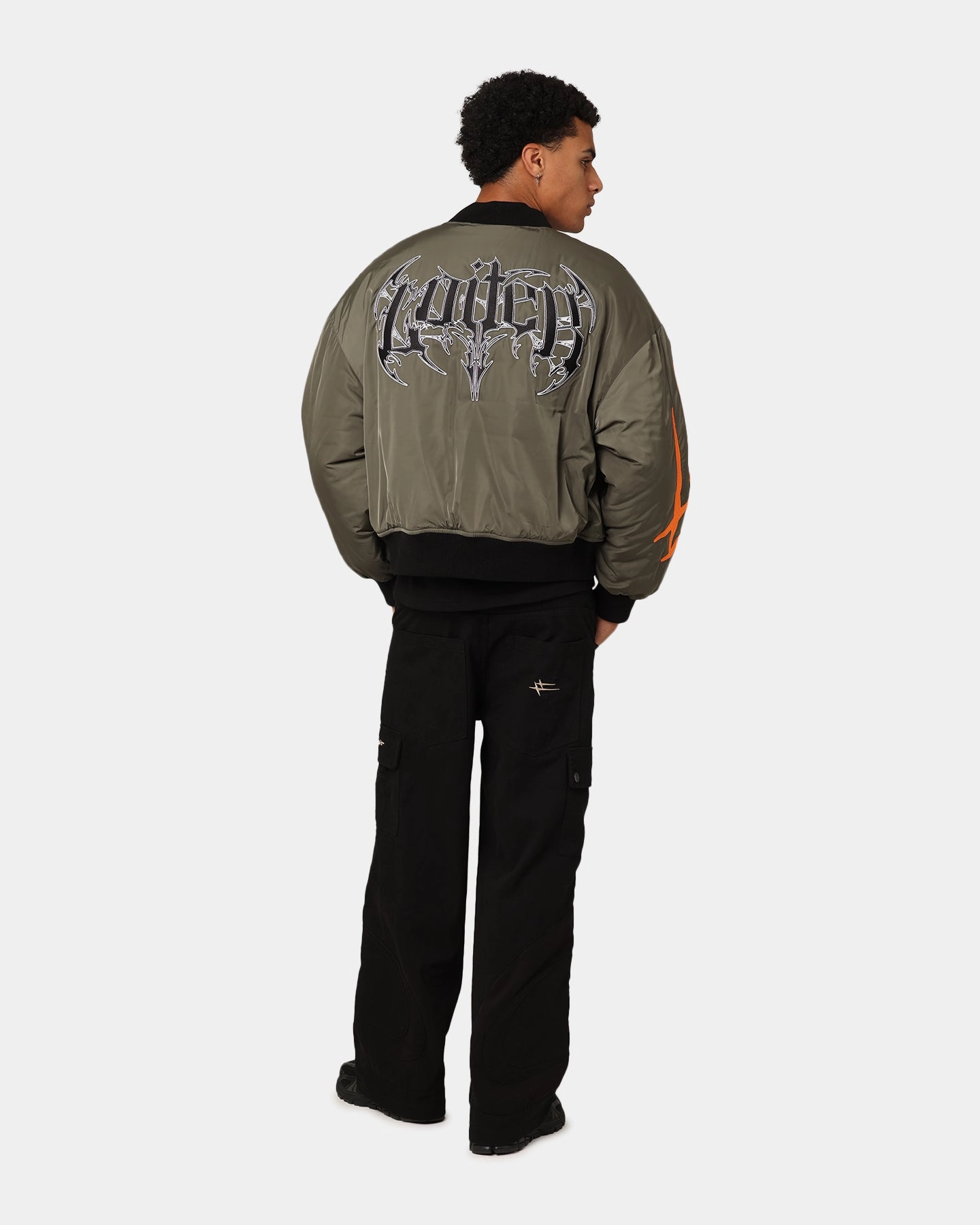 Loiter Shadow Cropped Bomber Jacket Khaki Snag Free Surface futuristic