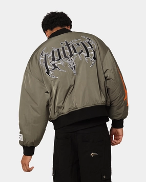 Loiter Shadow Cropped Bomber Jacket Khaki Wrinkle Resistant Material