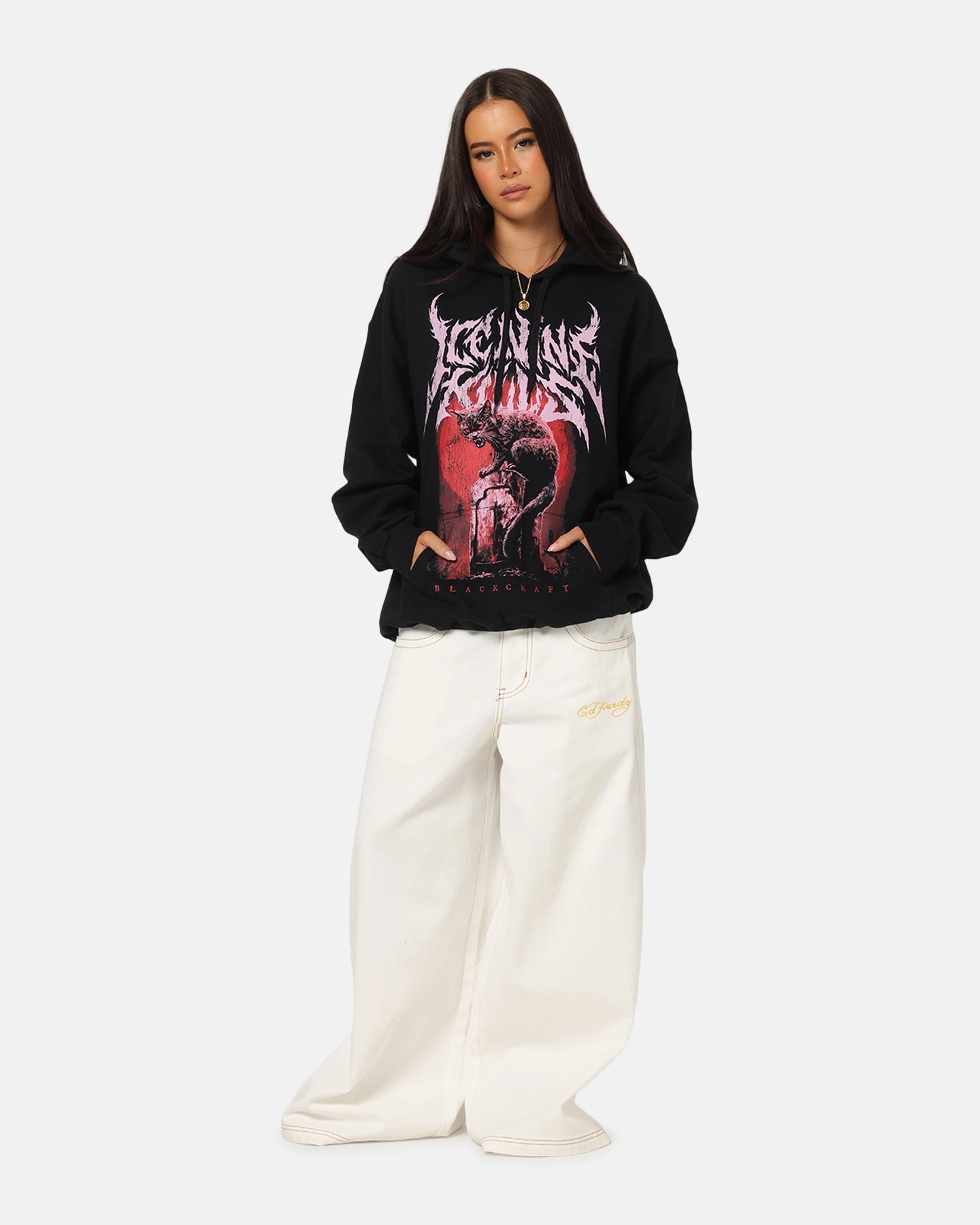 Corduroy Thermal Reflective Lining Ice Nine Kills Cat Tombstone Hoodie Black