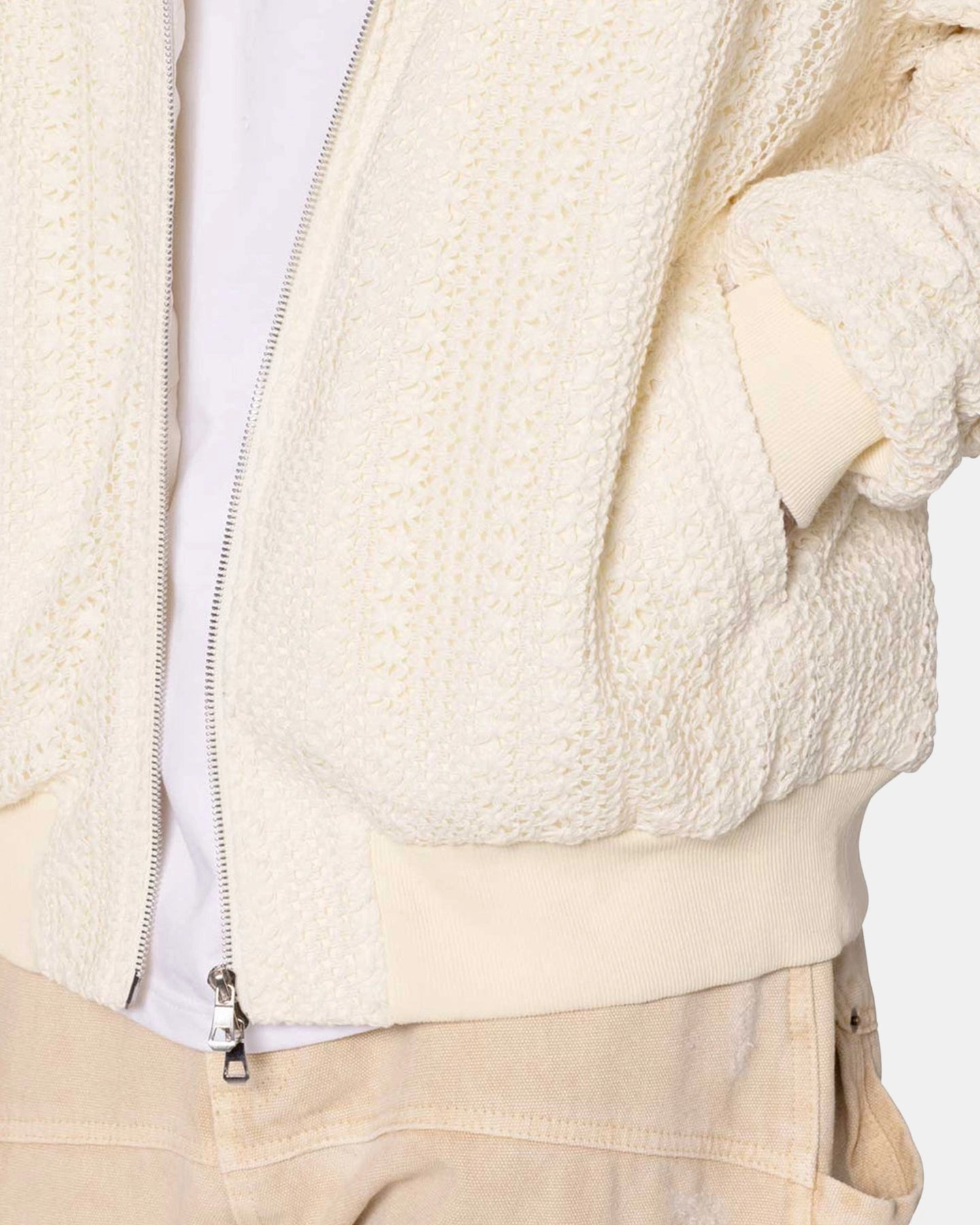 Warm MNML Crochet Bomber Jacket Cream