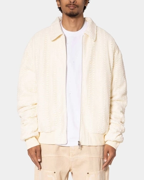 Hazard Flex Stretch Material MNML Crochet Bomber Jacket Cream