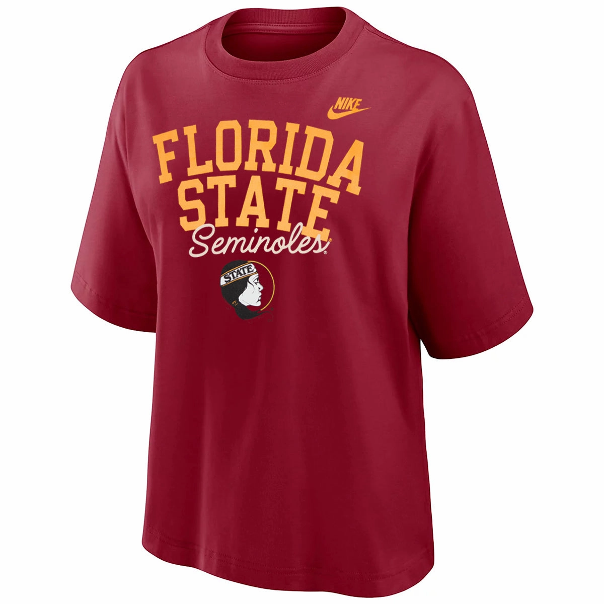 Nike Women's Vault Florida State Seminoles Lady Seminole Design Legacy Short Sleeve Boxy T-shirt - Crimson Stylish Fit Bohemian style