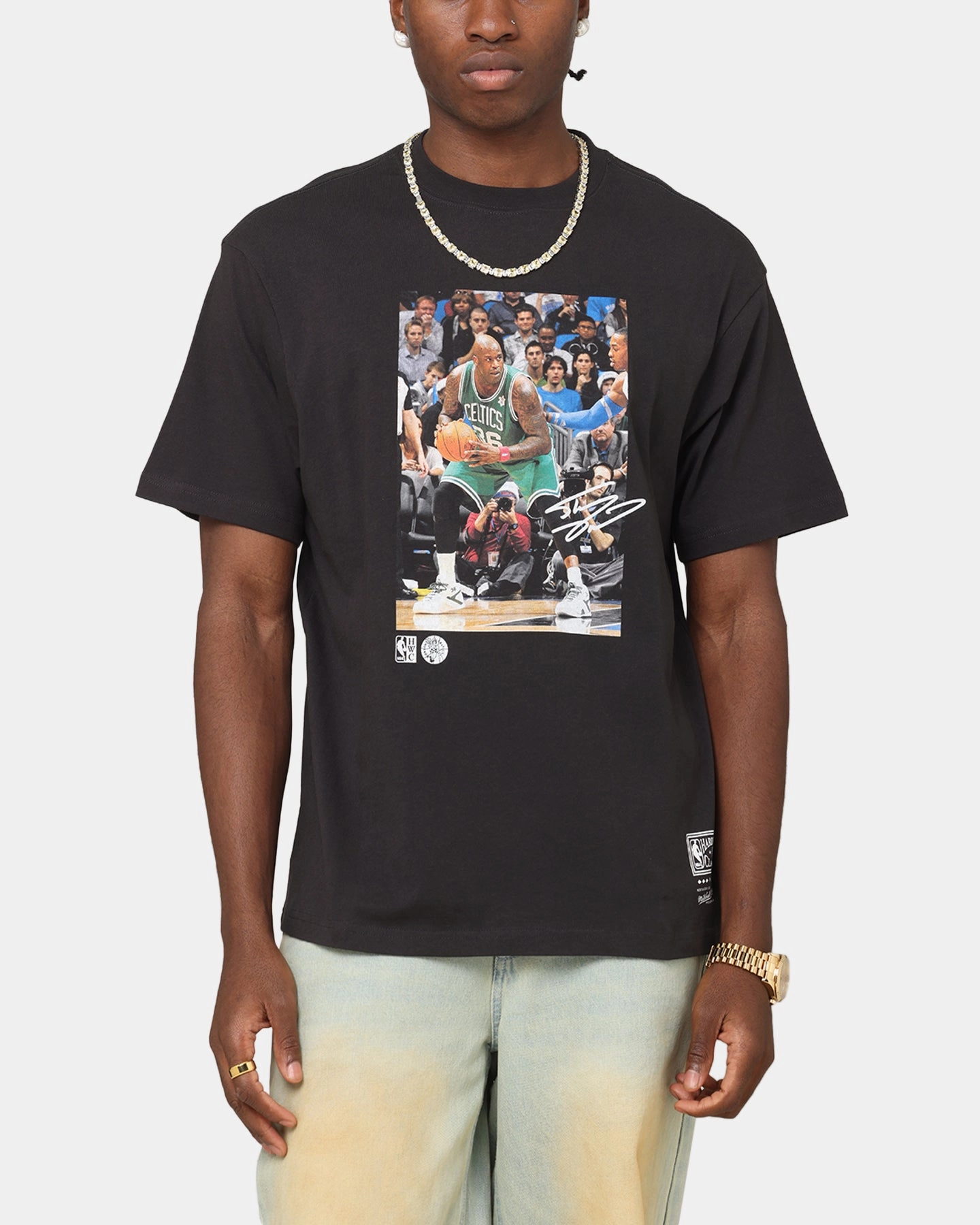 spandex blend Mitchell & Ness Boston Celtics Shaquille O'Neal Dunk 'Luck of the Irish' T-Shirt Faded Black