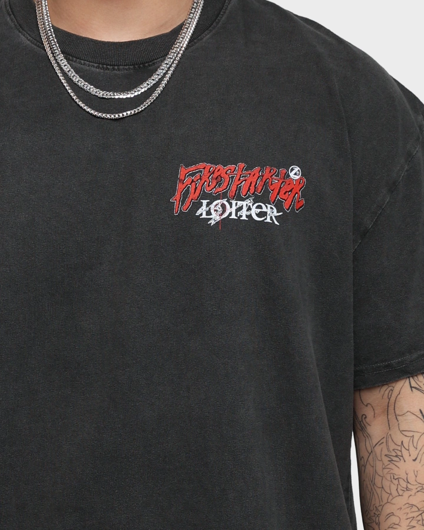 Sporty Style Oversized Cut Loiter Firestarter Ultra Premium Vintage T-Shirt Black Wash