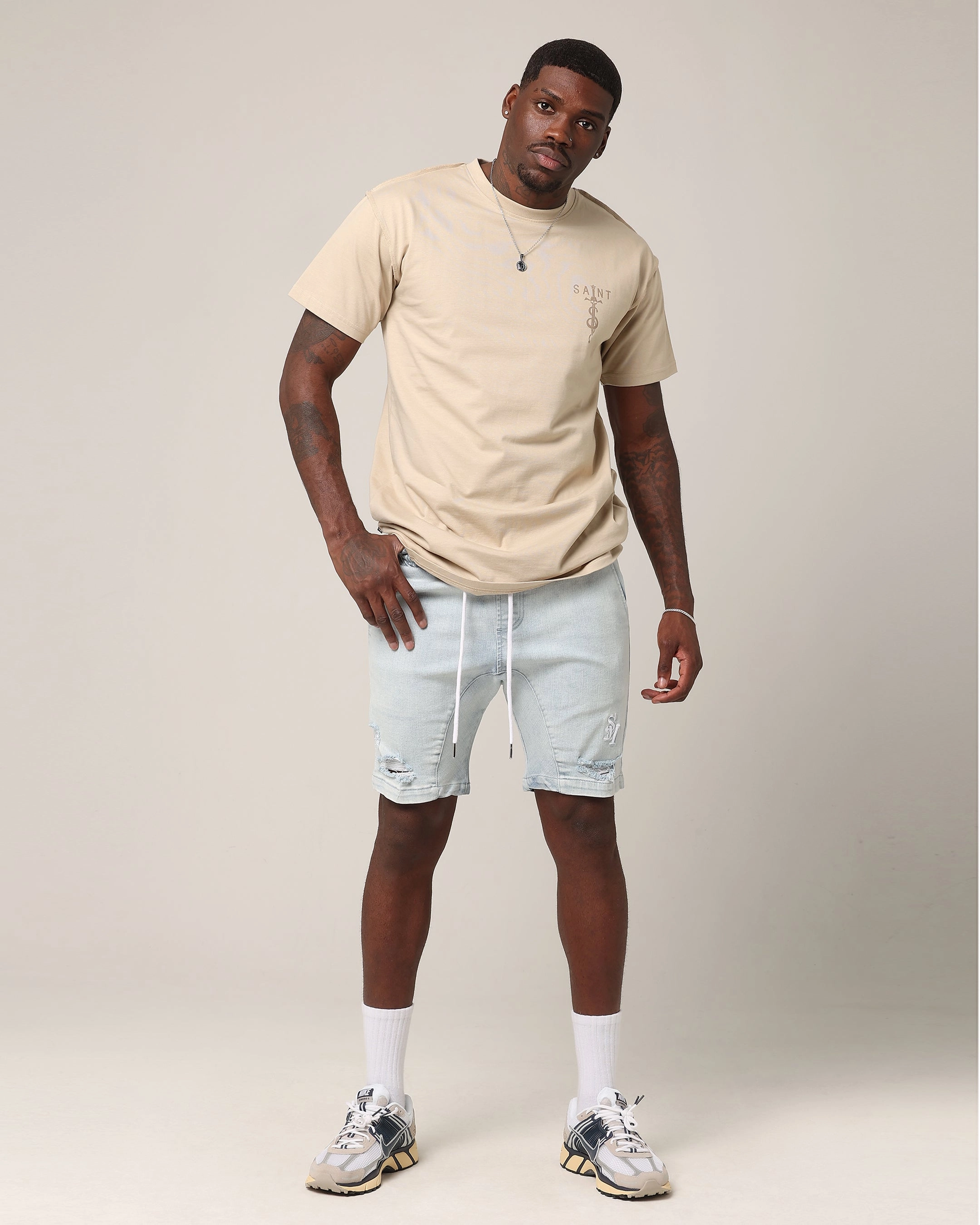 Saint Morta Annex Denim Shorts Light Blue soccer shorts