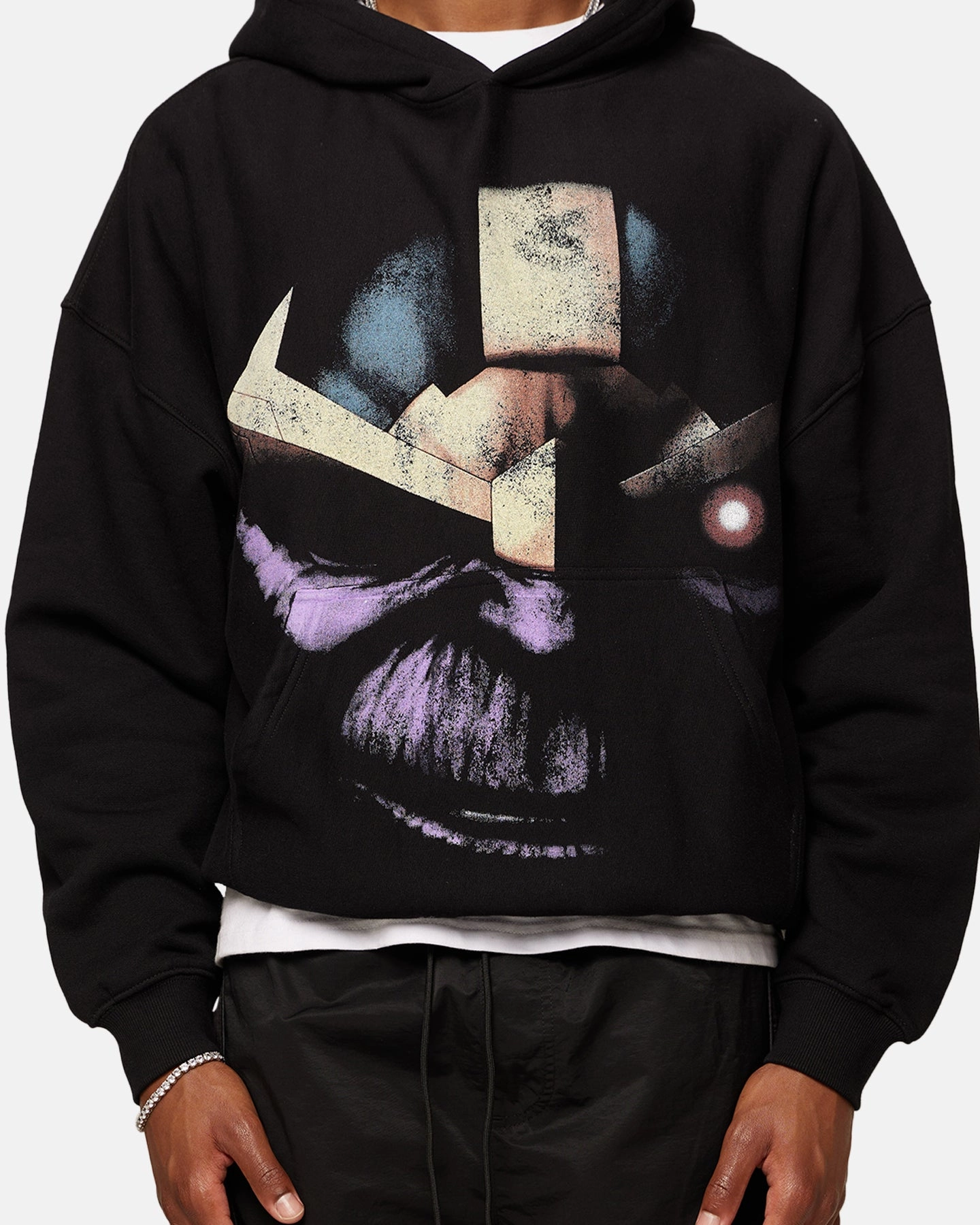 Marvel Thanos Hoodie Black Fashionable Style Unstructured Shoulder Cut