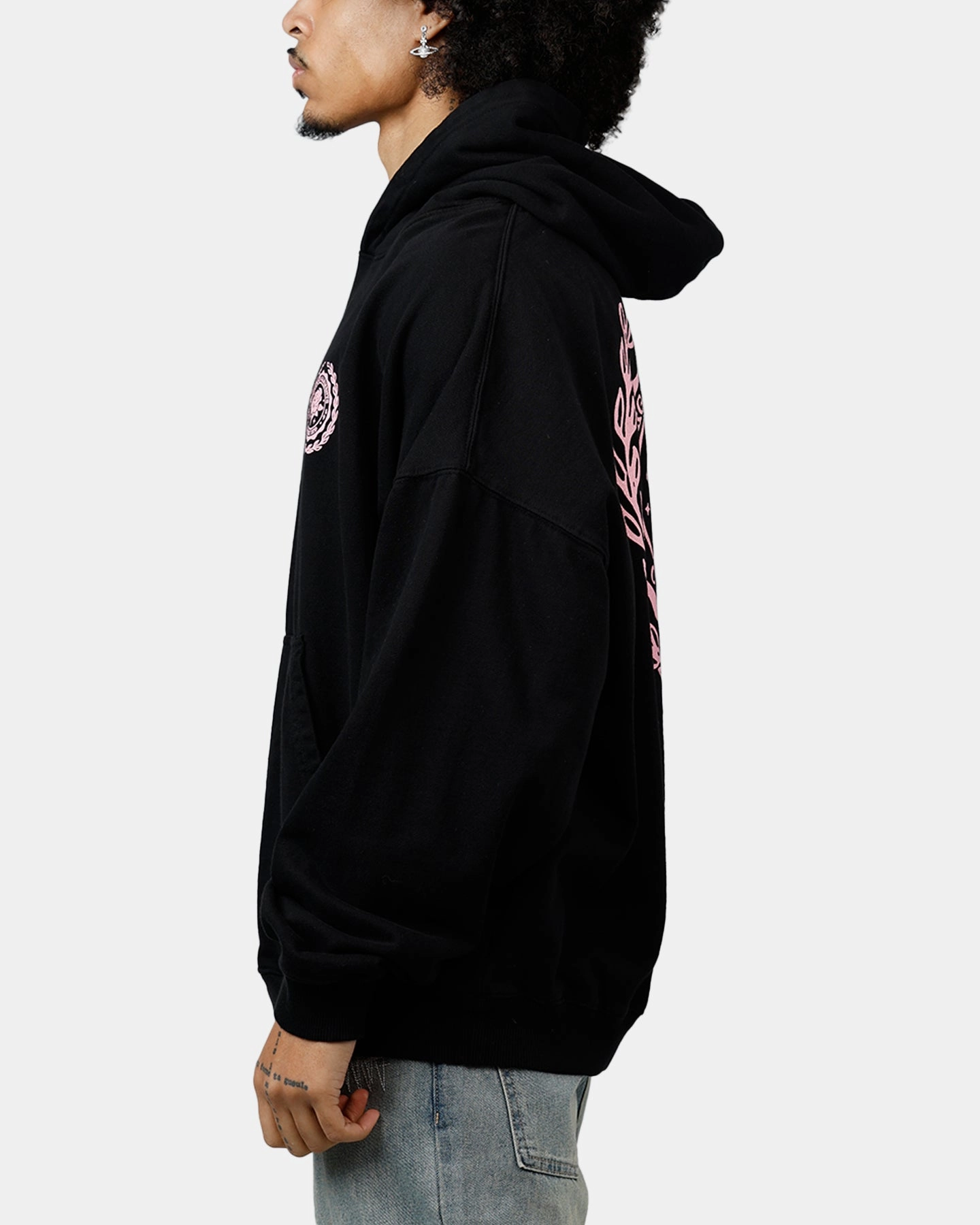 Taped Neckline Seams Eye - Catching Carre Gorgeous Hoodie Black