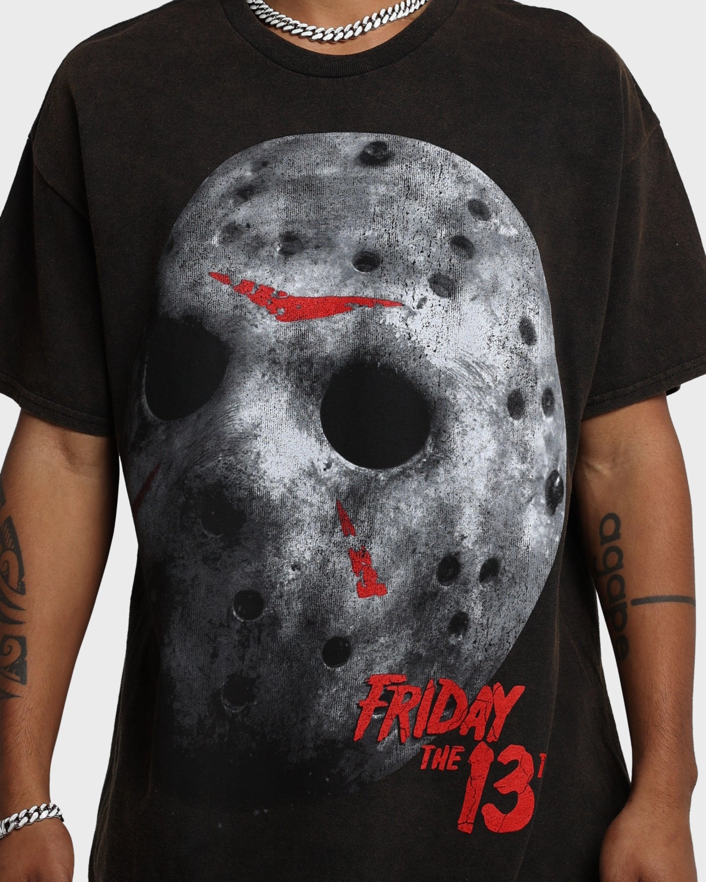 American Thrift X Friday The 13th Jason's Mask Vintage T-Shirt Black Wash High Density Cotton NoSideSeam