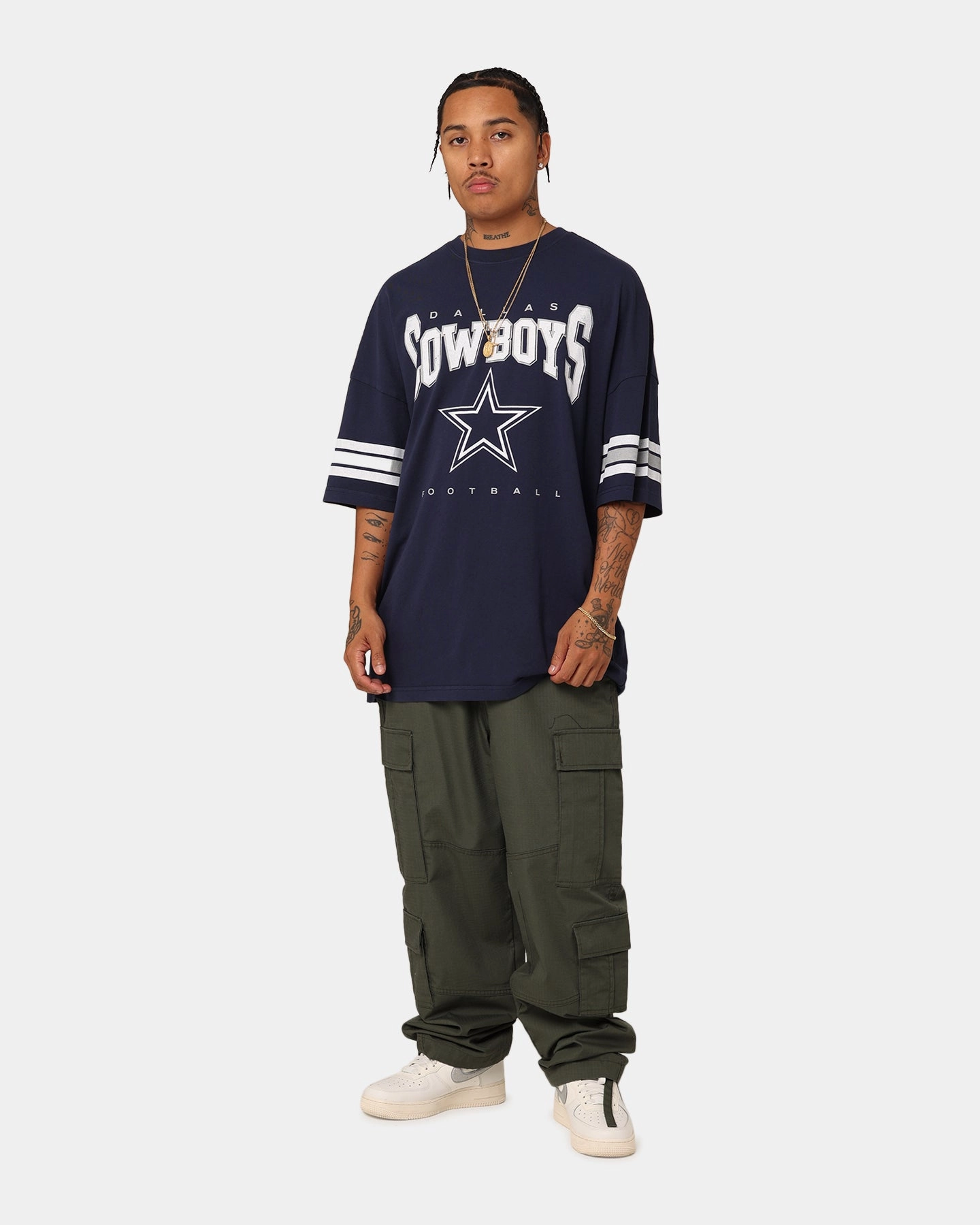 Daily Trend Look Majestic Athletic Dallas Cowboys Vintage Sport Striped Sleeve T-Shirt Navy