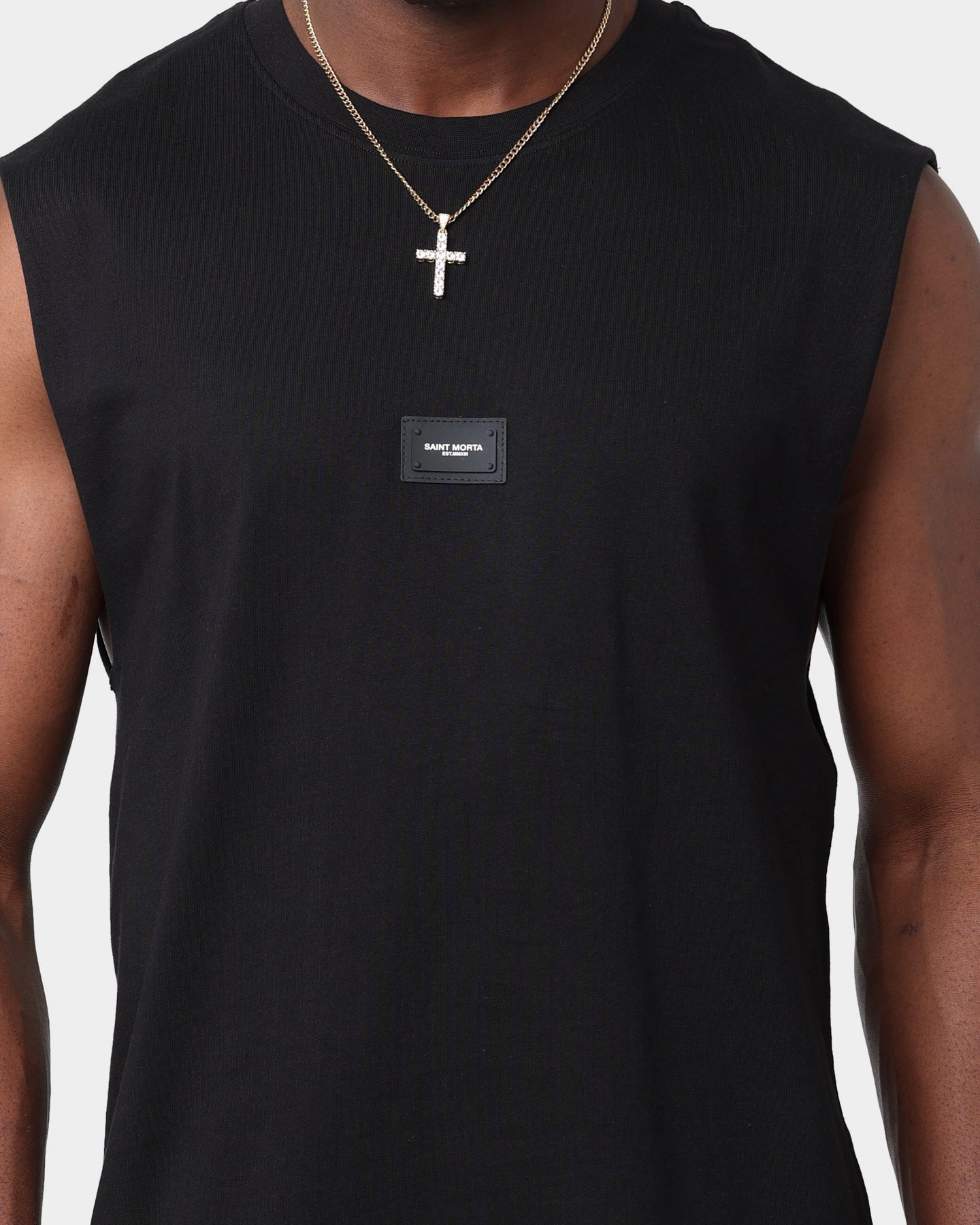 Saint Morta Annex Premier Oversized Muscle T-Shirt Black/Black Timeless and Chic Stretchable Weave