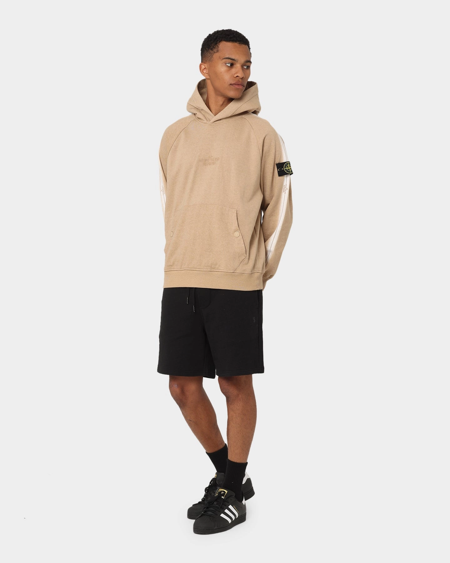 Supreme X Stone Island Stripe Hooded Sweatshirt Tan day Compression Panels