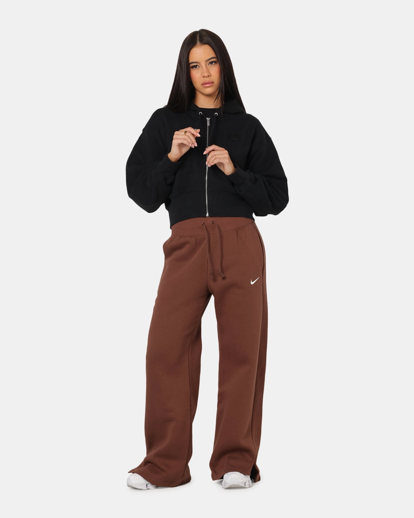 Jordan Women's Flight Fleece Satin-Lined Hoodie Black/Dark Smoke Outdoor Activity Noise Reducing Zippers