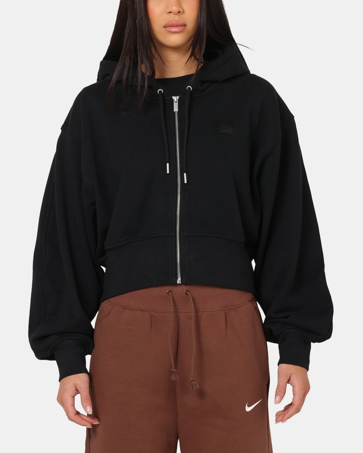 Jordan Women's Flight Fleece Satin-Lined Hoodie Black/Dark Smoke suitable for graduations
