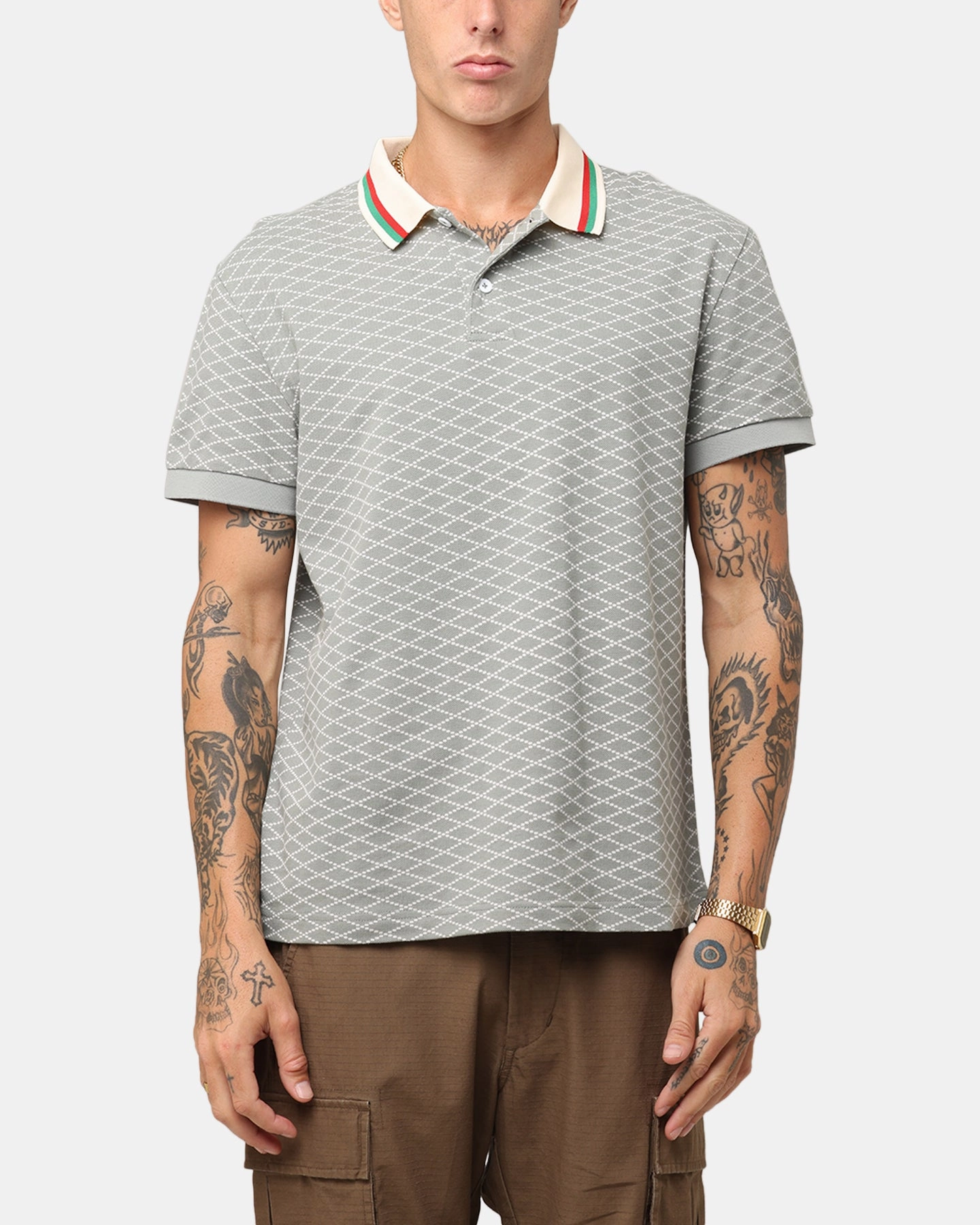 XXIII Printed Polo Shirt Olive Colorfast Construction Layering Essential