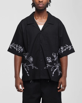 Carre Botanica Button Up Shirt Black Tailored Fit Unisex Design