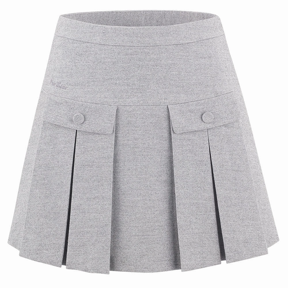 Fairliar High-Waist-A-line Fleece Golf Skirt Gray - FW24 Women party look