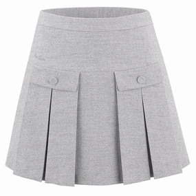 Fairliar High-Waist-A-line Fleece Golf Skirt Gray - FW24 Women party look