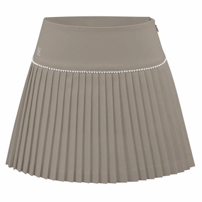 Fairliar Signature Pearl Flare Pleated Golf Skirt Beige - FW23 Women Frayed Finish Evening Outing