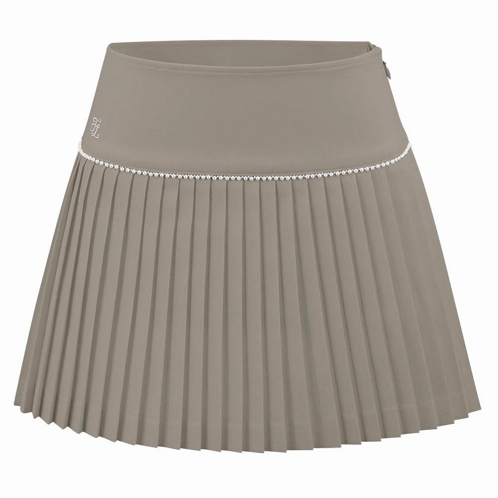 Fairliar Signature Pearl Flare Pleated Golf Skirt Beige - FW23 Women Frayed Finish Evening Outing