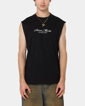Urban Style Trend UV protected Saint Morta Studios Logo Oversized Muscle T-Shirt Black