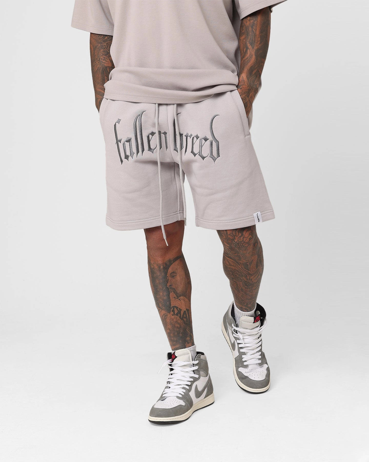 Quick Absorption Dynamic Tension Control Fallen Breed Logo Sweat Shorts Light Grey