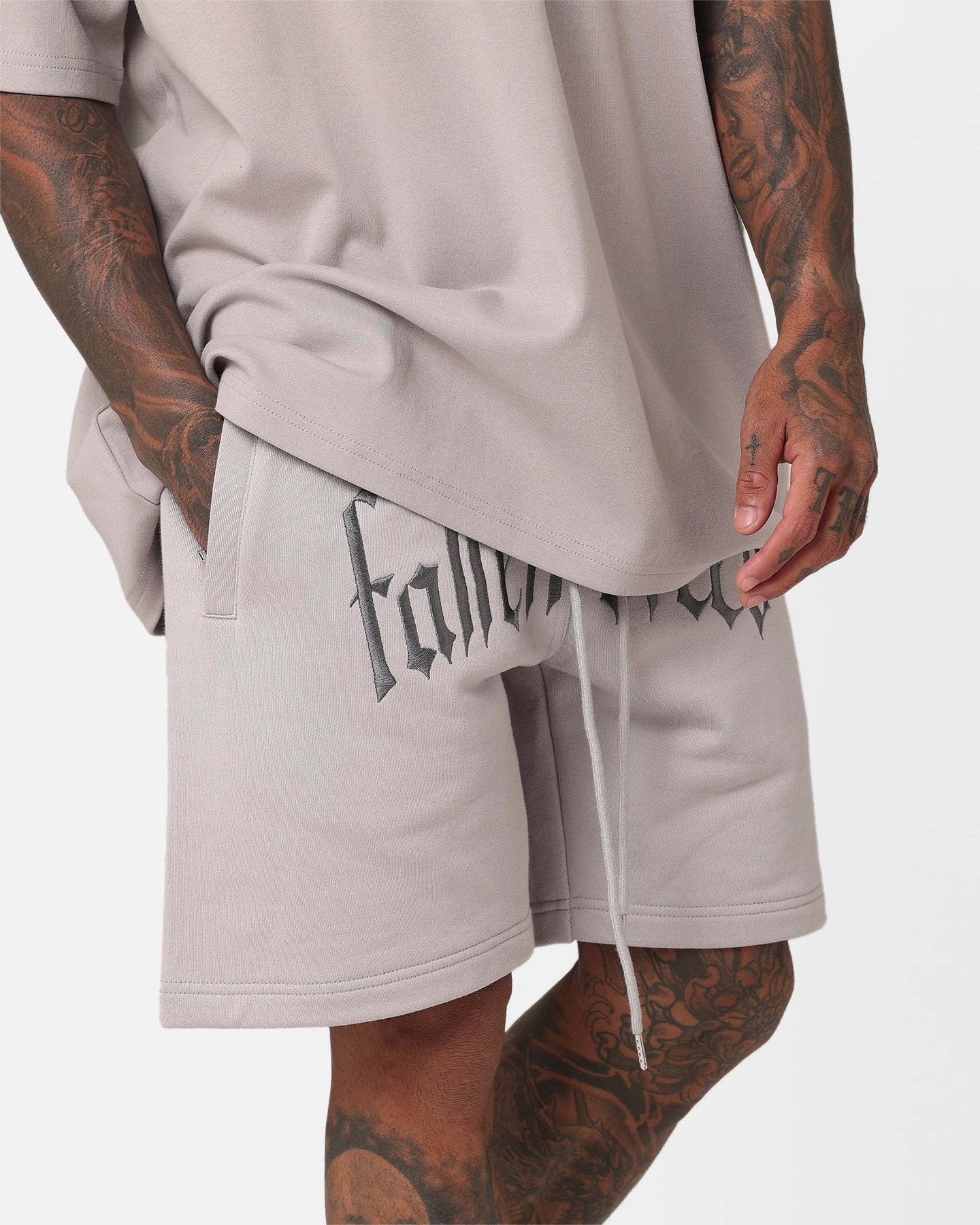 Fallen Breed Logo Sweat Shorts Light Grey clubbing attire