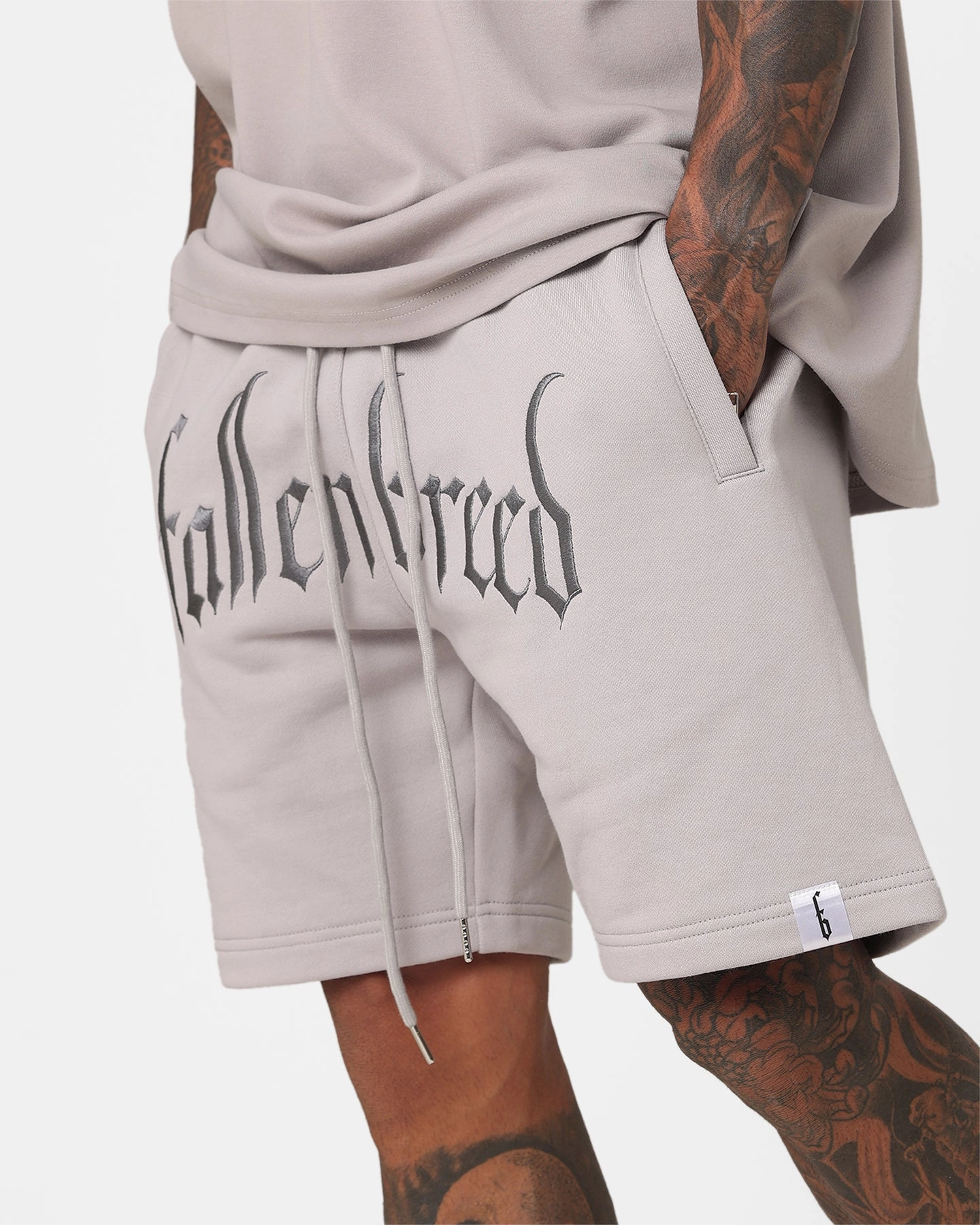 Nylon Material Non Restrictive Cut Fallen Breed Logo Sweat Shorts Light Grey