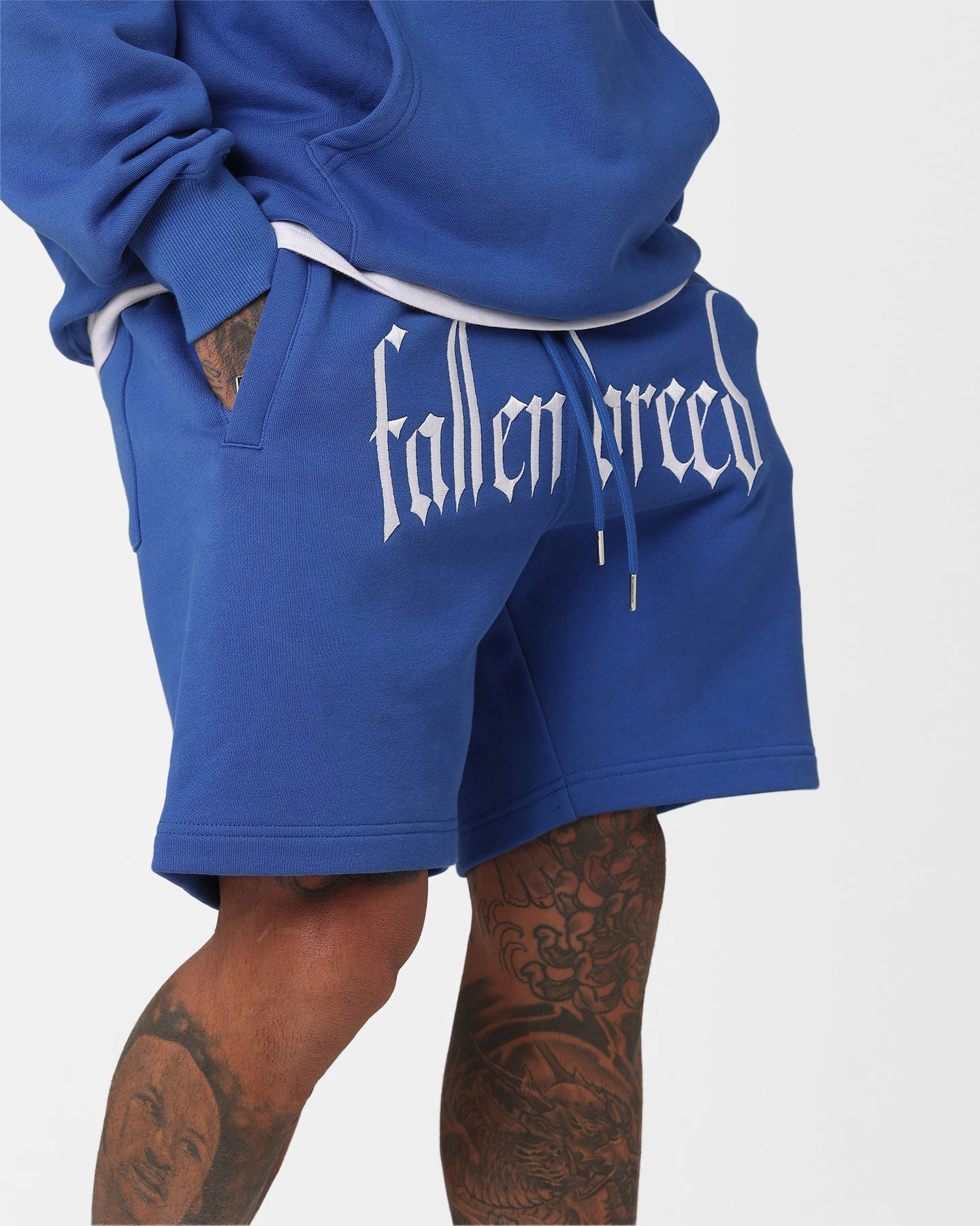 Fallen Breed Logo Sweat Shorts Sapphire Blue Tight Fit