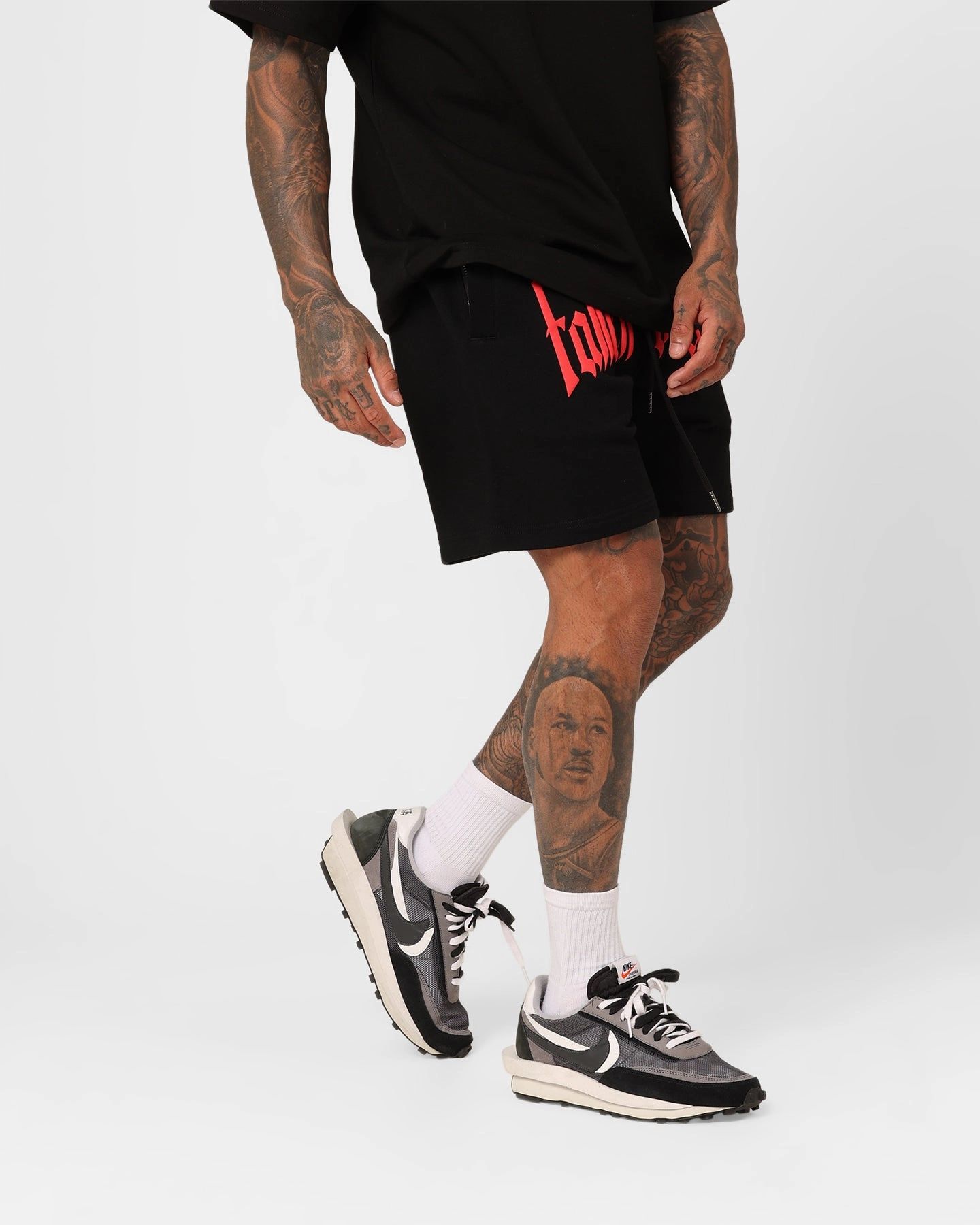 Fallen Breed Puff Logo Zip Sweat Shorts Black/Red Easy Days