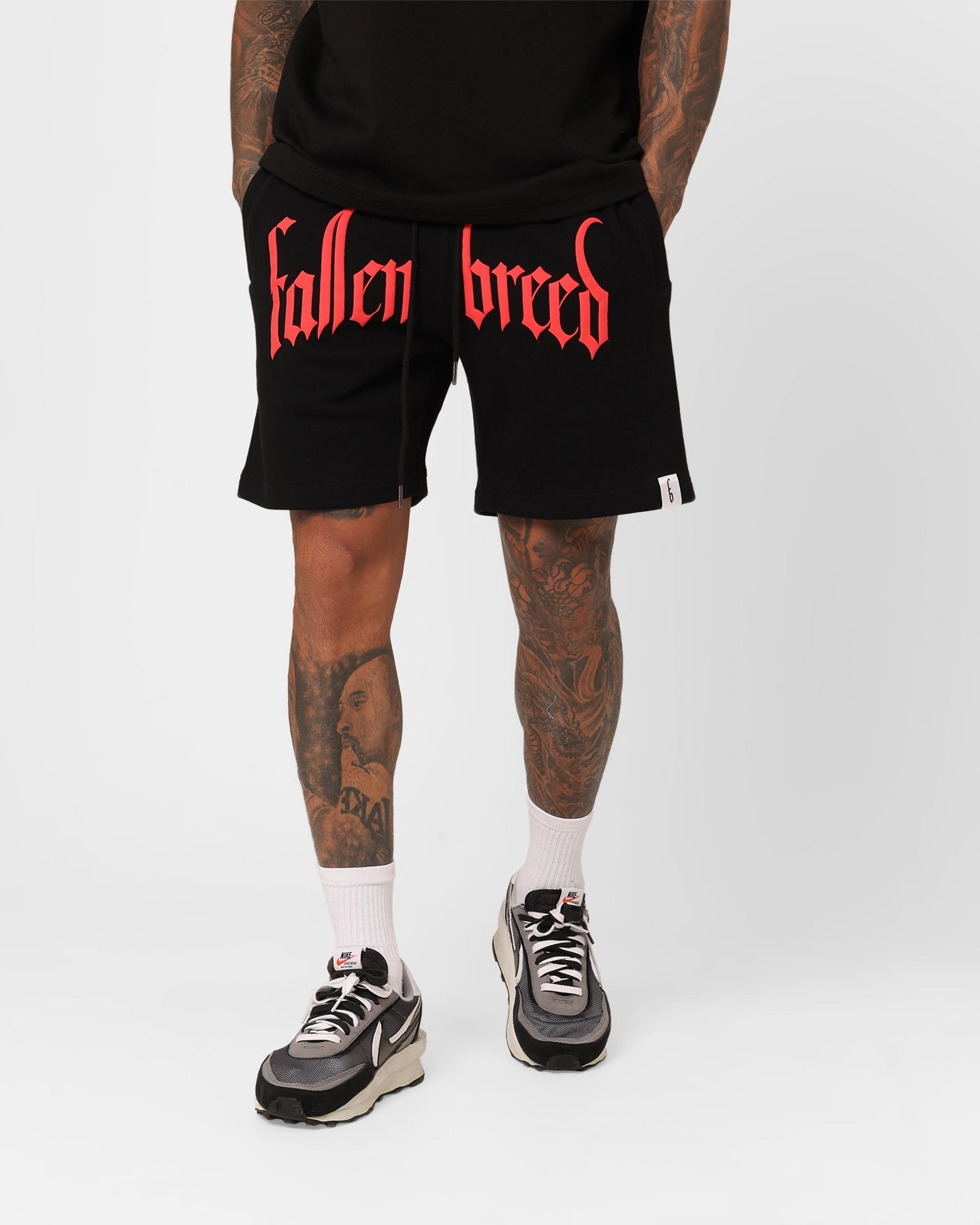 Recycled Polyester Blend Fallen Breed Puff Logo Zip Sweat Shorts Black/Red