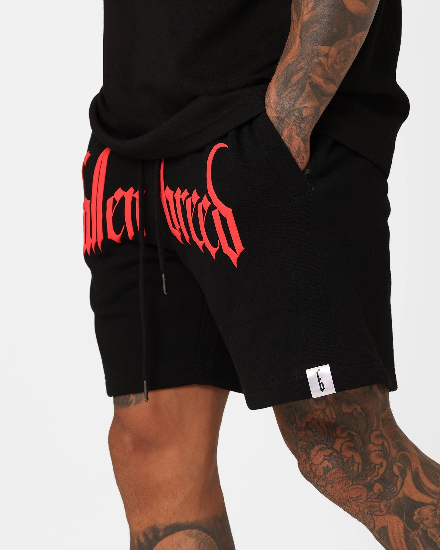 vacation look Flexible Mobility Fallen Breed Puff Logo Zip Sweat Shorts Black/Red